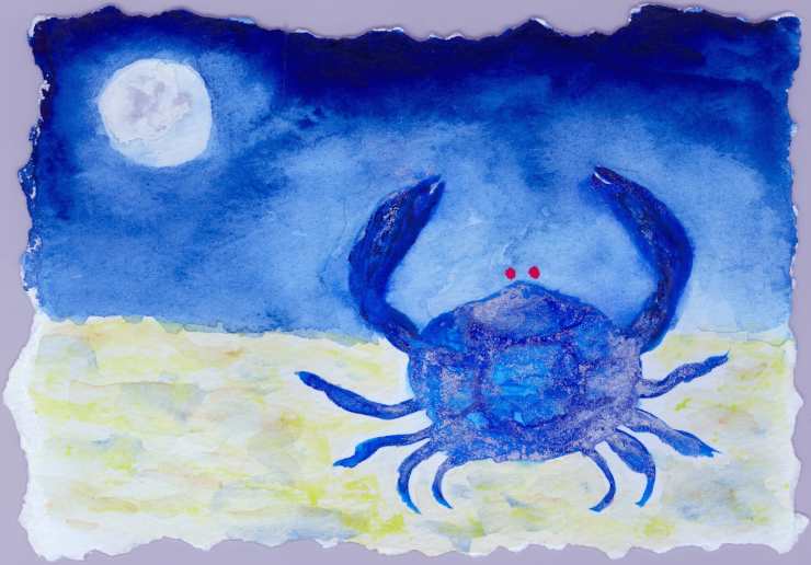 Cancer The Crab watercolor painting blue Cancer The Crab watercolor painting
