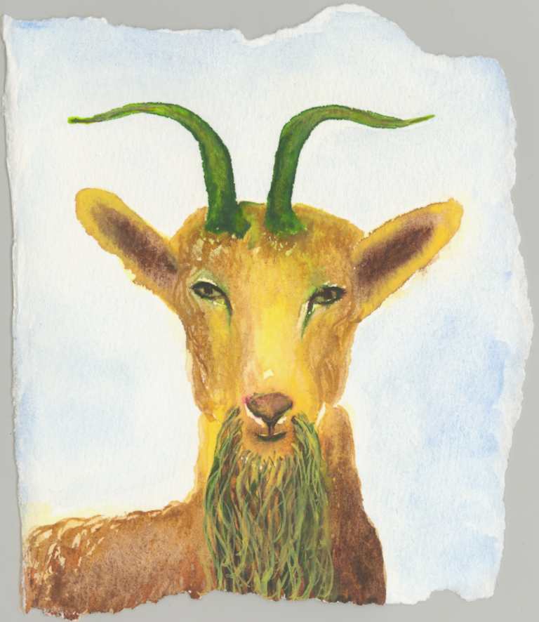 Capricorn The Goat watercolor painting Green and brown Capricorn The Goat watercolor painting