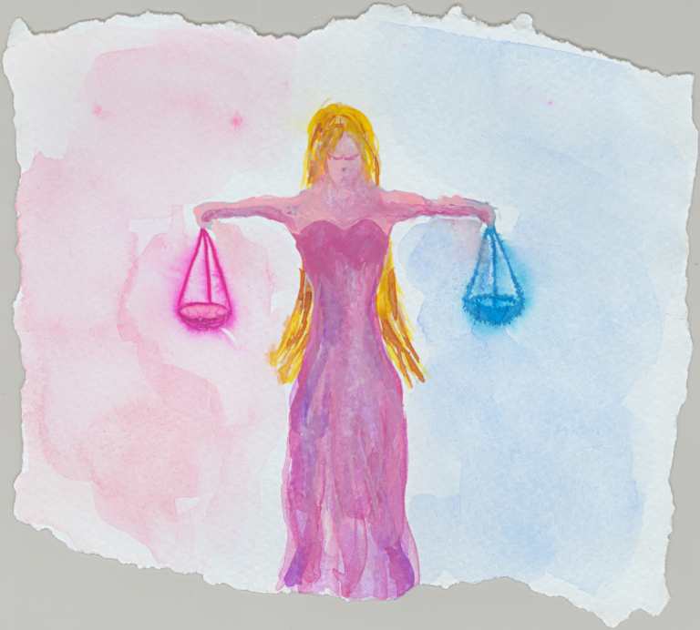 Libra The Scales watercolor painting Pink and blue Libra The Scales watercolor painting