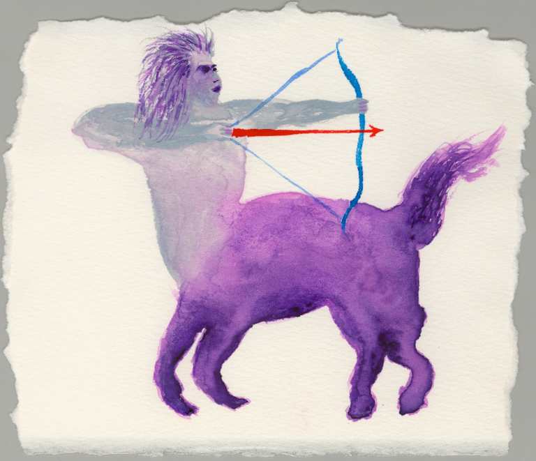 Sagittarius the Archer watercolor painting Purple Sagittarius the Archer watercolor painting